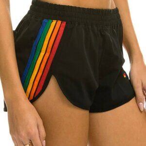Aviator Nation - WOMEN'S 5 STRIPE FLEX BOARD SHORTS - BLACK // RAINBOW